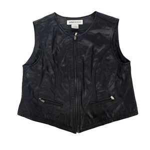 Jones & Co Women's Black Leather Vest Zip Front Moto Biker Size M